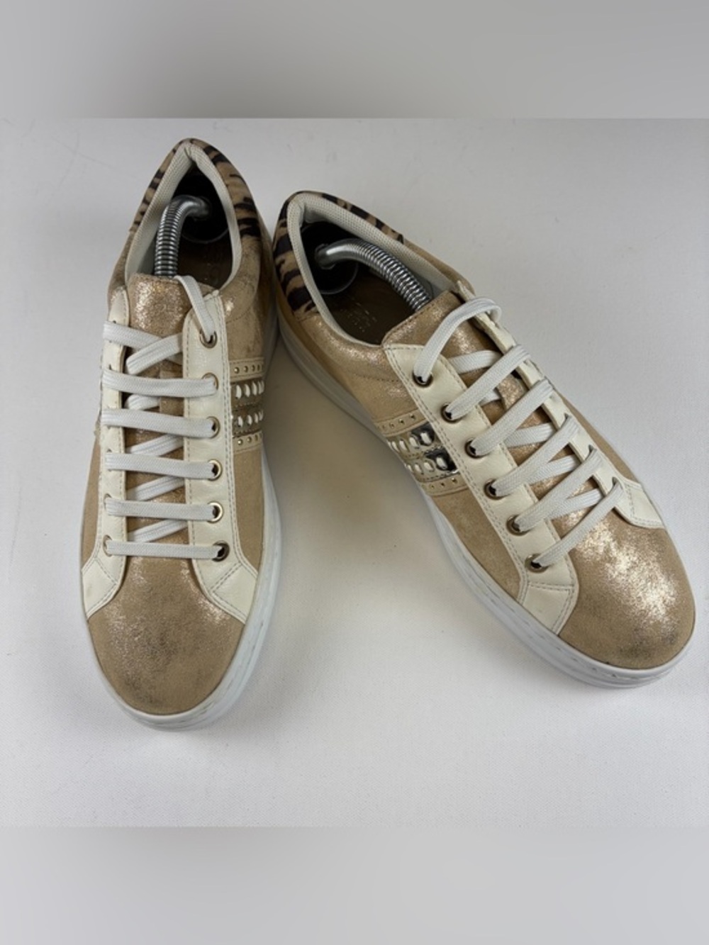 Geox Respira Womens Gold Metallic Animal print Platform Sneakers Size 10.5